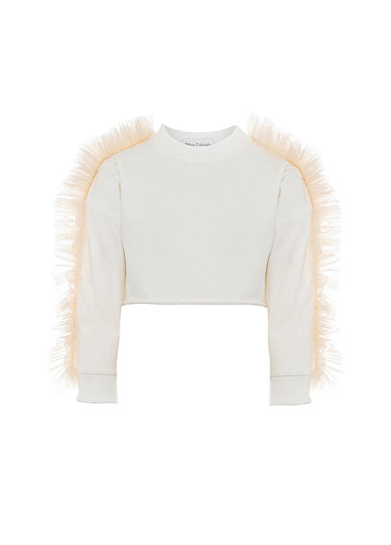 Ekru Crop Poppy Kız Çocuk Sweatshirt