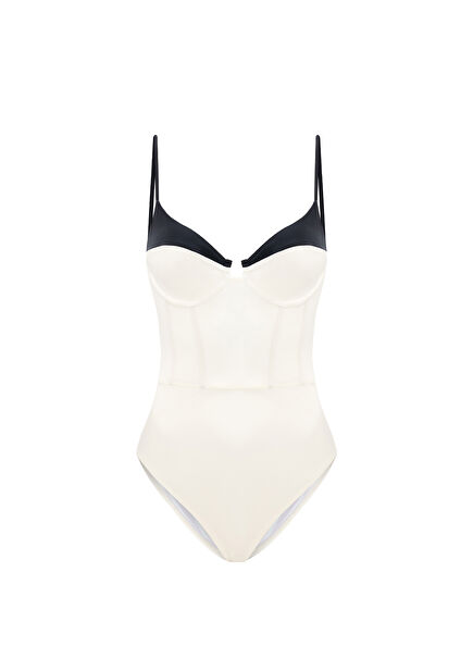 Auresea White White Double Color Underwire Women's Swimsuit