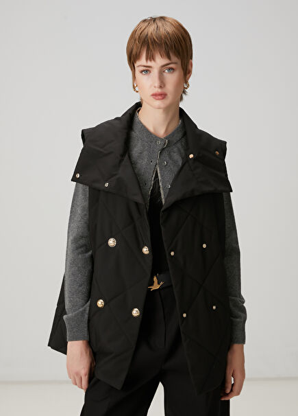 Black Quilted Double-Breasted Vest