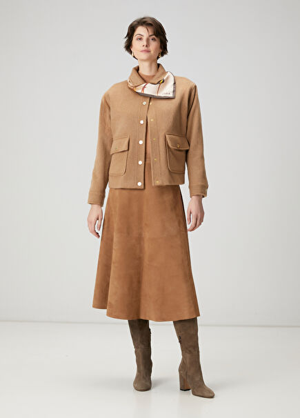 Kahverengi Midi Süet Etek