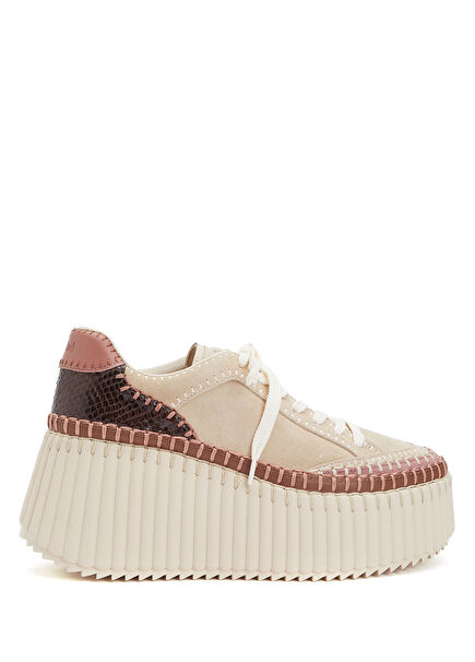 Nama Bej Platformlu Kadın Süet Sneaker