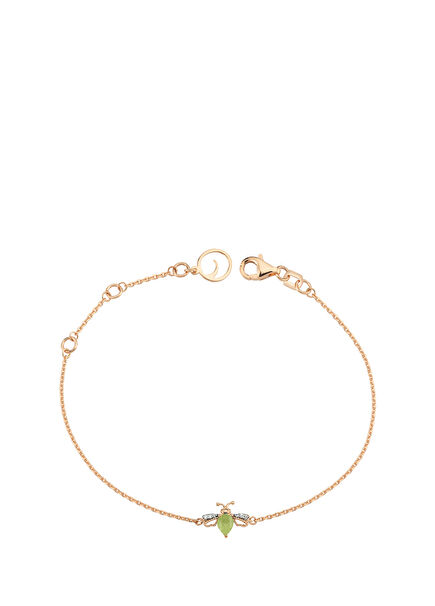 Queen Bee Kadın Peridot Pırlanta Altın Bileklik