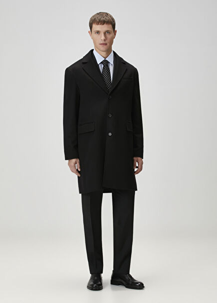 Black Cashmere Wool Overcoat