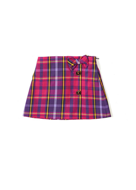 Colorblocked Ekose Desenli Kız Bebek Etek