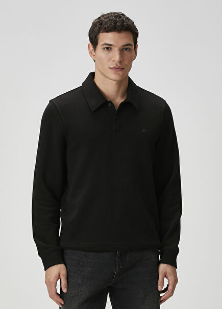 Siyah Polo Yaka Sweatshirt