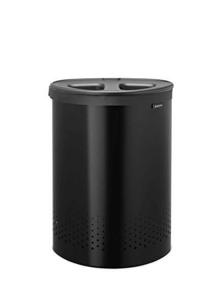 Matt Siyah İki Bölmeli Metal Çamaşır Sepeti 55L