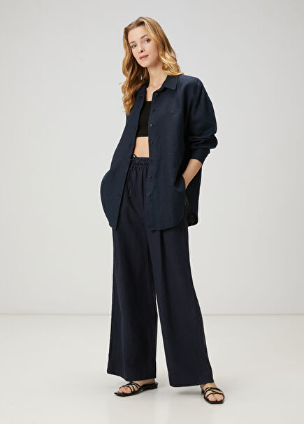 Navy Blue Linen Trousers