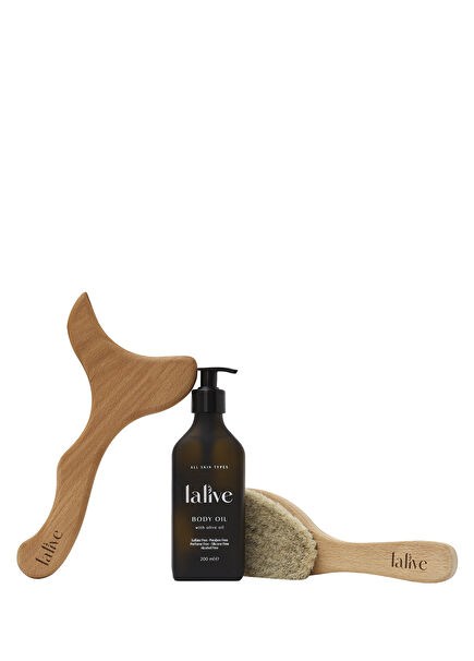 Lymph Drainage Olive Oil Body Oil + Horsehair Brush + Massage Board Skin Care Set