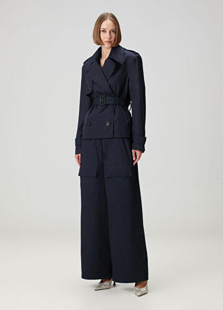 Lacivert Wide Leg Cargo Pantolon