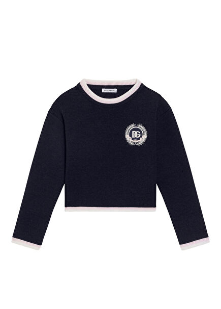 Dark Blue Logo Embroidered Wool Sweater