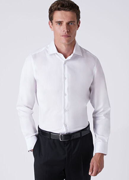 Comfort Fit White Dobby Non-Iron Shirt