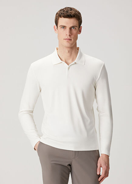 Goris Beyaz Polo Yaka Sweatshirt