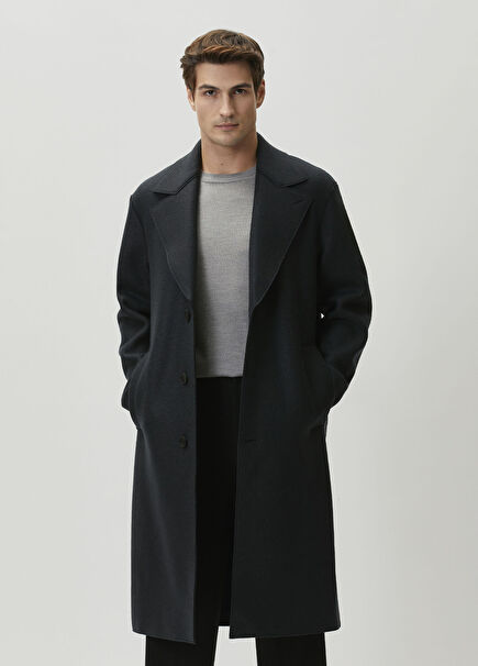 Navy Blue Wool Coat