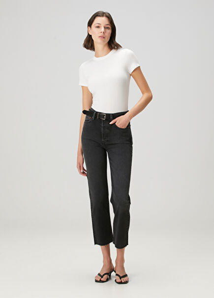 70s Stove Pipe Siyah Jean Pantolon