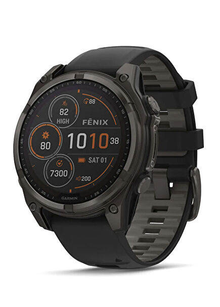 Fenix 8 47 mm Solar Sapphire Karbon Gri DLC Titanyum Siyah/Gri Silikon Kayışlı Akıllı Saat