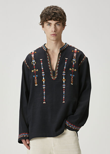 Zakaria Anthracite Ethnic Pattern Embroidered Shir