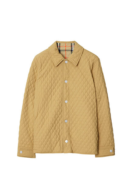 Reversible Quilted Bej Nylon Kadın Ceket