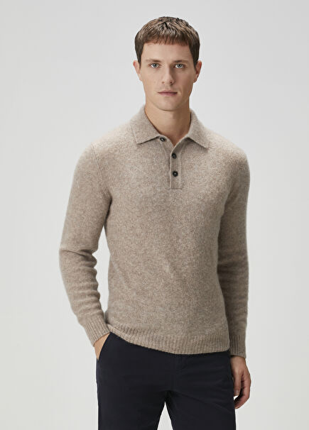 Bej Polo Yaka Kaşmir Kazak