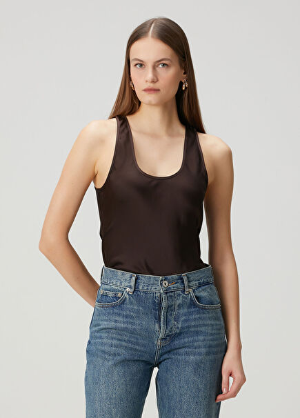 Lea Dark Brown Silk Tank Top