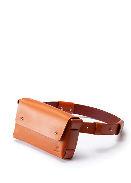 Body Bag Konyak Deri Kadın Bel Çantası 