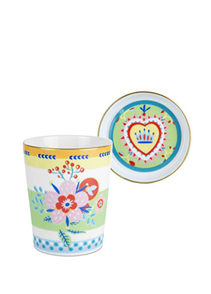 Mamma Mia Floral Patterned Porcelain Plate Cup