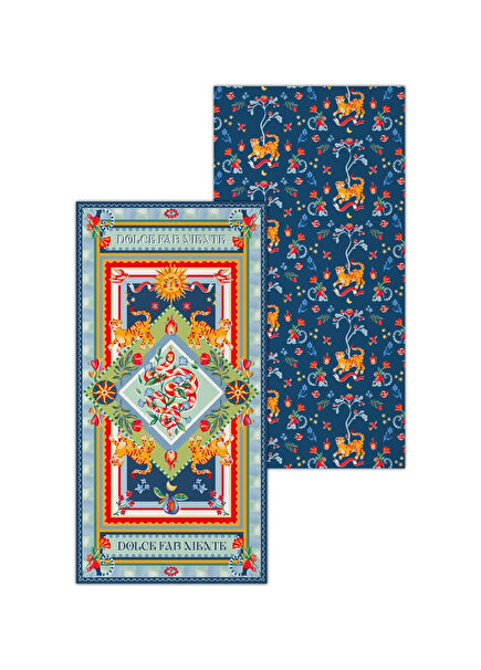 Dolce Far Niente Çift Taraflı Güneş Desenli Renkli Pamuklu ve Mikrofiber Plaj Havlusu 45 x 60 cm