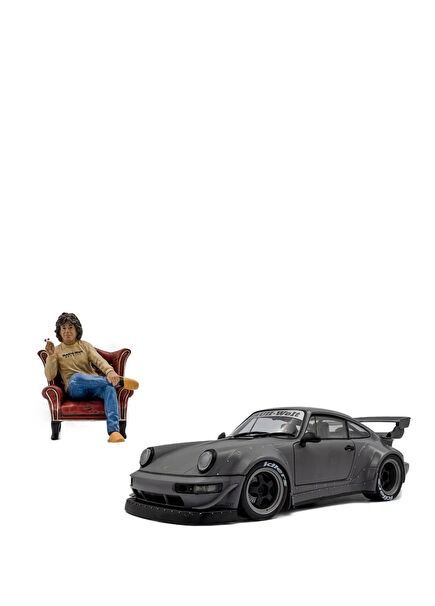 1:18 2024 Porsche 964 RWB Nardo Grey With  Model Araba ve Akira Nakai Figür