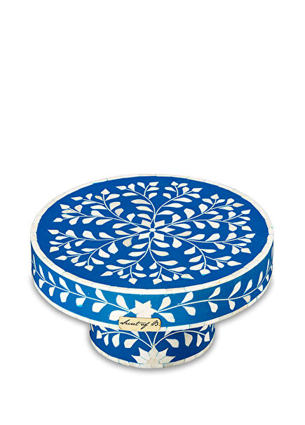Çiçek Desenli Mavi Sedef Kakmalı Pasta Standı
