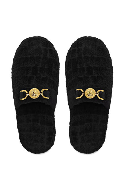 Black Logo Buckle Terry Slippers