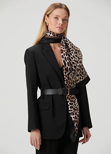 Brown Leopard Print Silk Scarf