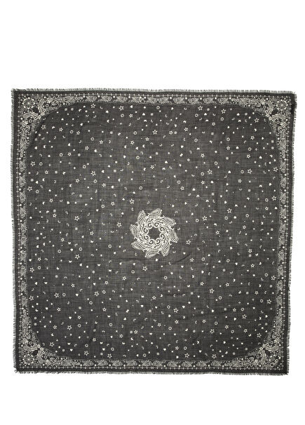 Black Paisley Patterned Women's Wool Silk Shawl