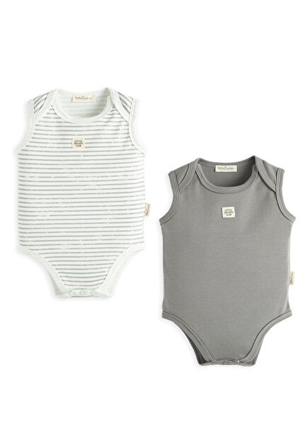Little Driver Antrasit Pamuklu Kolsuz 2'li Unisex Çocuk Body Set
