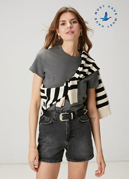 Grey Melange Basic T-Shirt