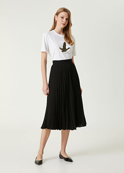 Black Pleated Midi Skirt