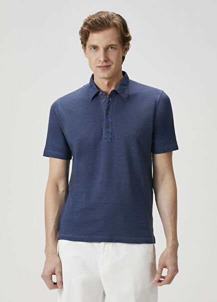 Lacivert Keten Polo T-shirt