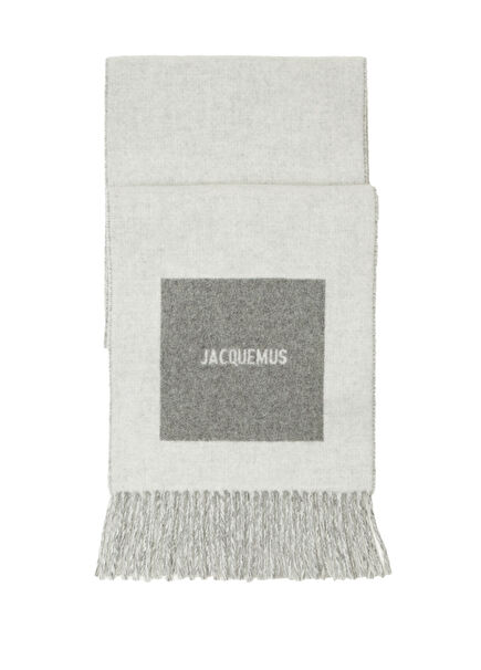 Gri Logo Jakarlı Kadın Yün Atkı