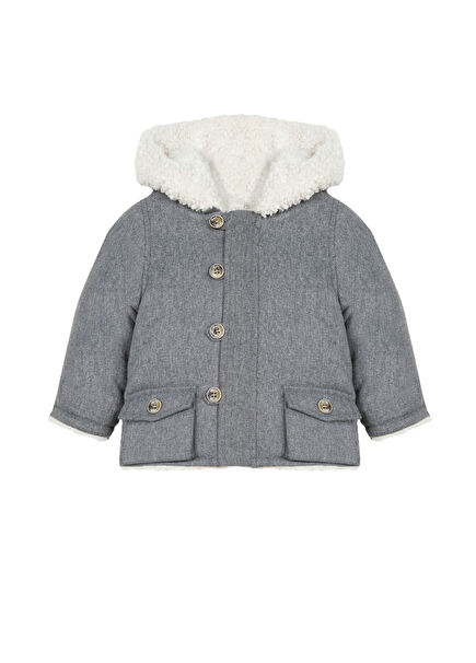 Grey Fleece Hooded Double Sided Baby Boy Coat