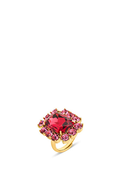 Petite Square Pink Fuchsia Gold Plated Ring
