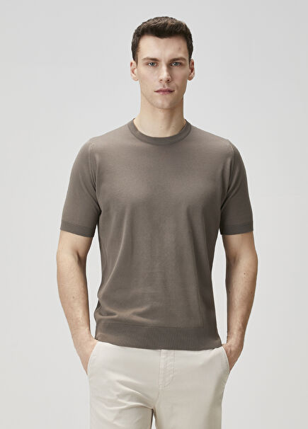Dark Beige Short Sleeve Sweater