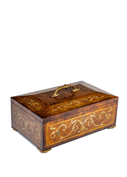Theodore Alexander Mother-of-Pearl Embroidered Brass Detailed Mahogany Decorative Box
