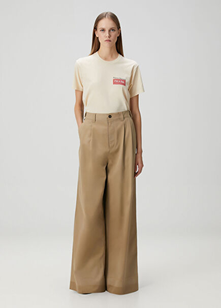 Bej Pile Detaylı Pantolon