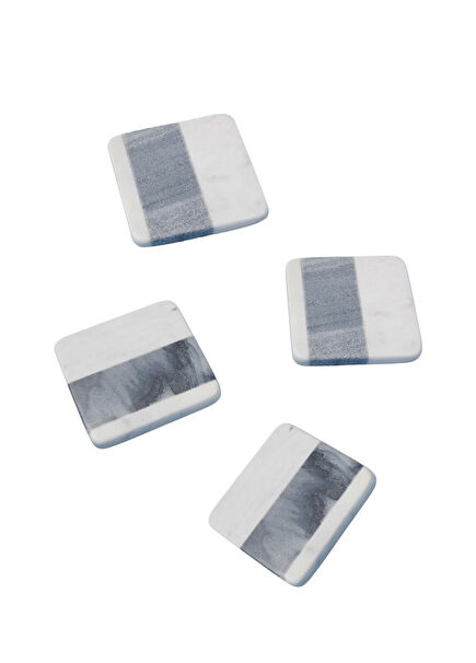White & Grey Marble 4-Piece Coaster Set