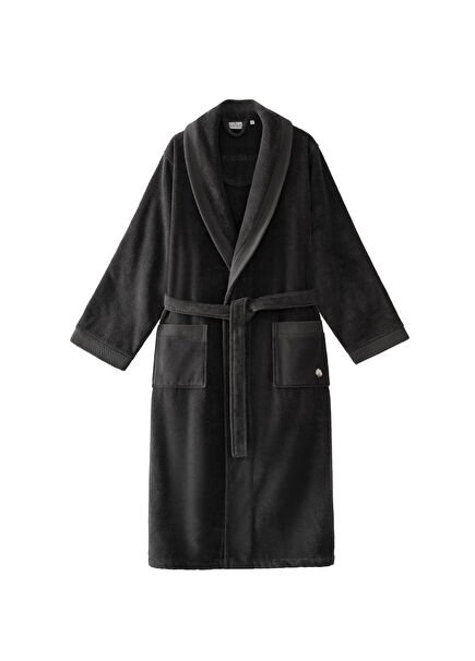 Pure Cotton %100 Organik Pamuk Nakışlı Antrasit Erkek Bornoz
