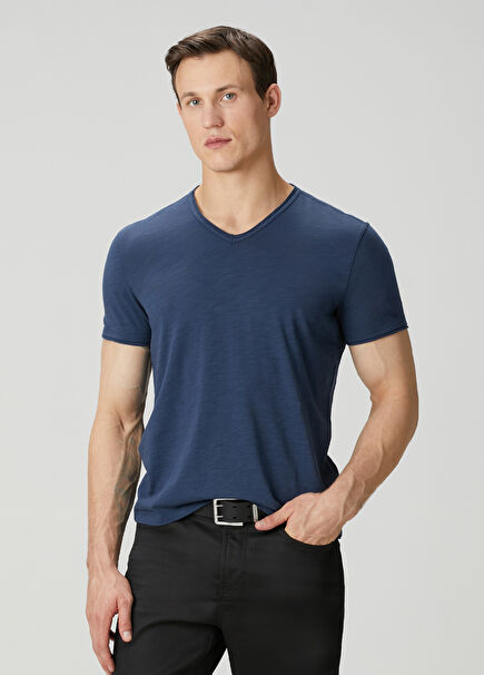 Miles Koyu Mavi V Yaka T-shirt