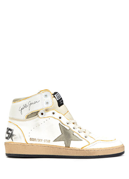 Sky Star Beyaz Bej Kadın Deri Sneaker