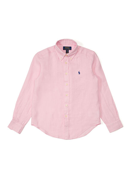 Açık Pembe Erkek Çocuk Keten Gömlek
