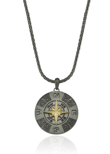 Compass 925 Sterling Silver Men's Necklace
