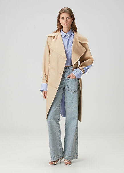 Overcoat With Beige Blue Garnished