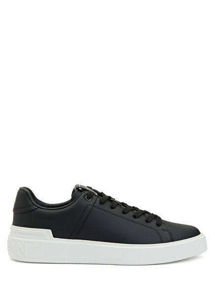 Black White Logo Detailed Men's Leather Sneakers