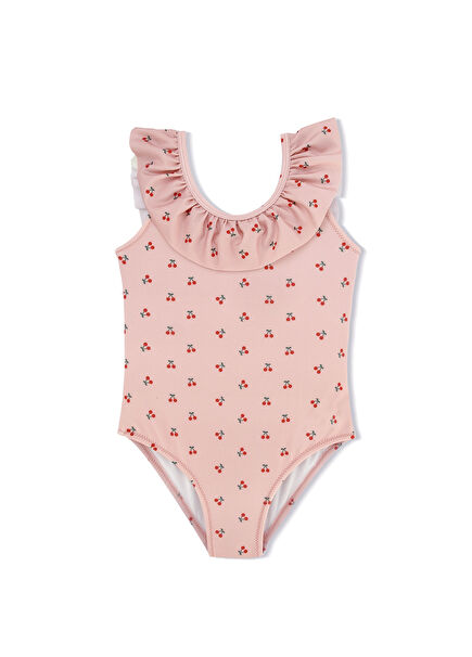 Kiraz Desenli Fırfırlı Kız Çocuk Mayo